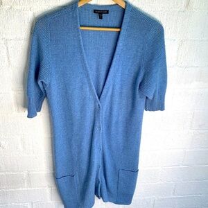 Eileen Fisher Blue Button Double Pocket Angora Cashmere Wool Duster Cardigan S